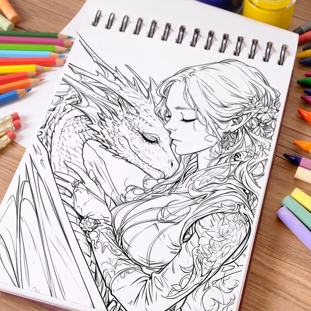 NETHOUSE Fairies and Baby Dragons Coloring Book Spiral Bound For Adults