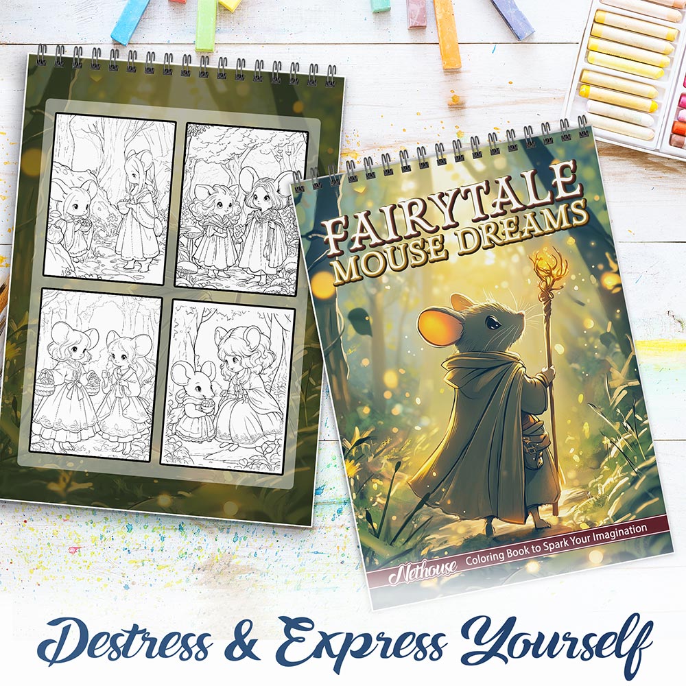 NETHOUSE Fairytale Mouse Dreams Spiral Coloring Book For Adults