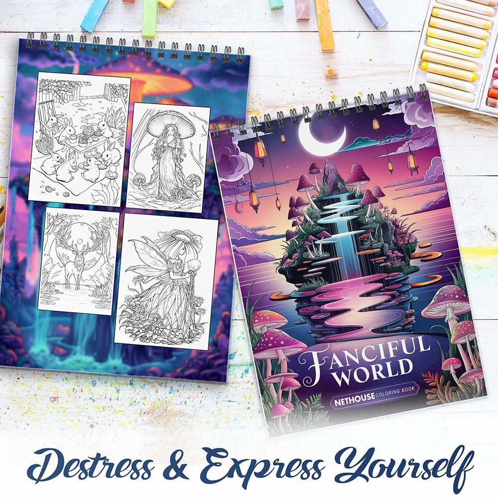 NETHOUSE Fanciful World Spiral Coloring Book for Adults