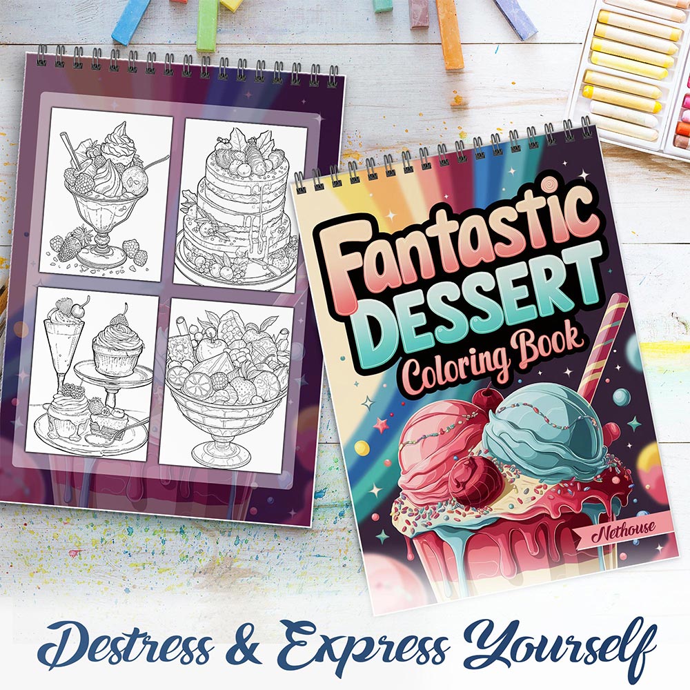 NETHOUSE Fantastic Dessert House Spiral Coloring Book For Adults
