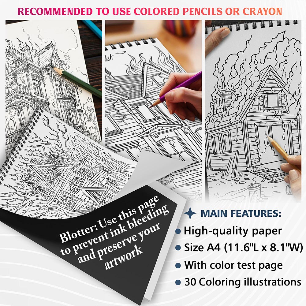 NETHOUSE Flaming House Coloring Sheets For Adults