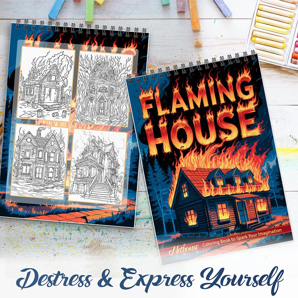 NETHOUSE Flaming House Spiral Coloring Book For Adults