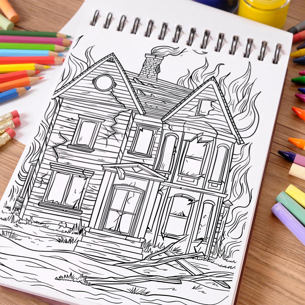 NETHOUSE Flaming House Coloring Book Spiral Bound For Adults