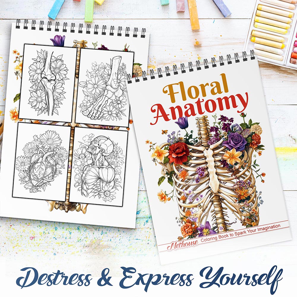 NETHOUSE Floral Anatomy Spiral Coloring Book for Adults