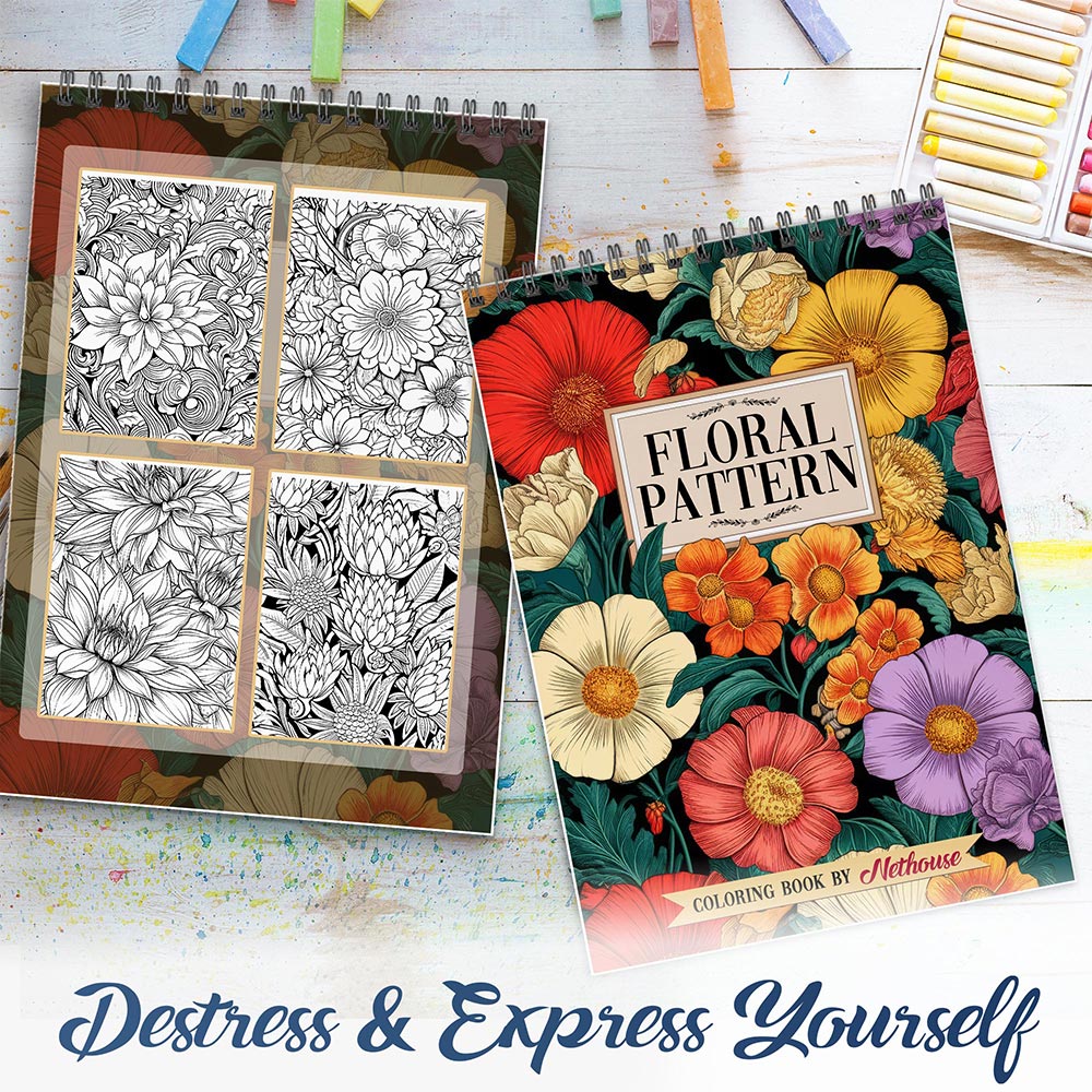 NETHOUSE Floral Pattern Spiral Coloring Book For Adults
