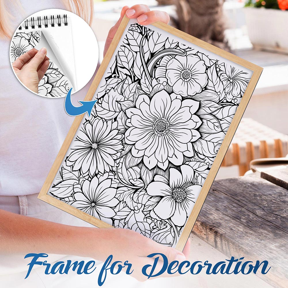 NETHOUSE Floral Pattern Spiral Bound Coloring Book For Adults