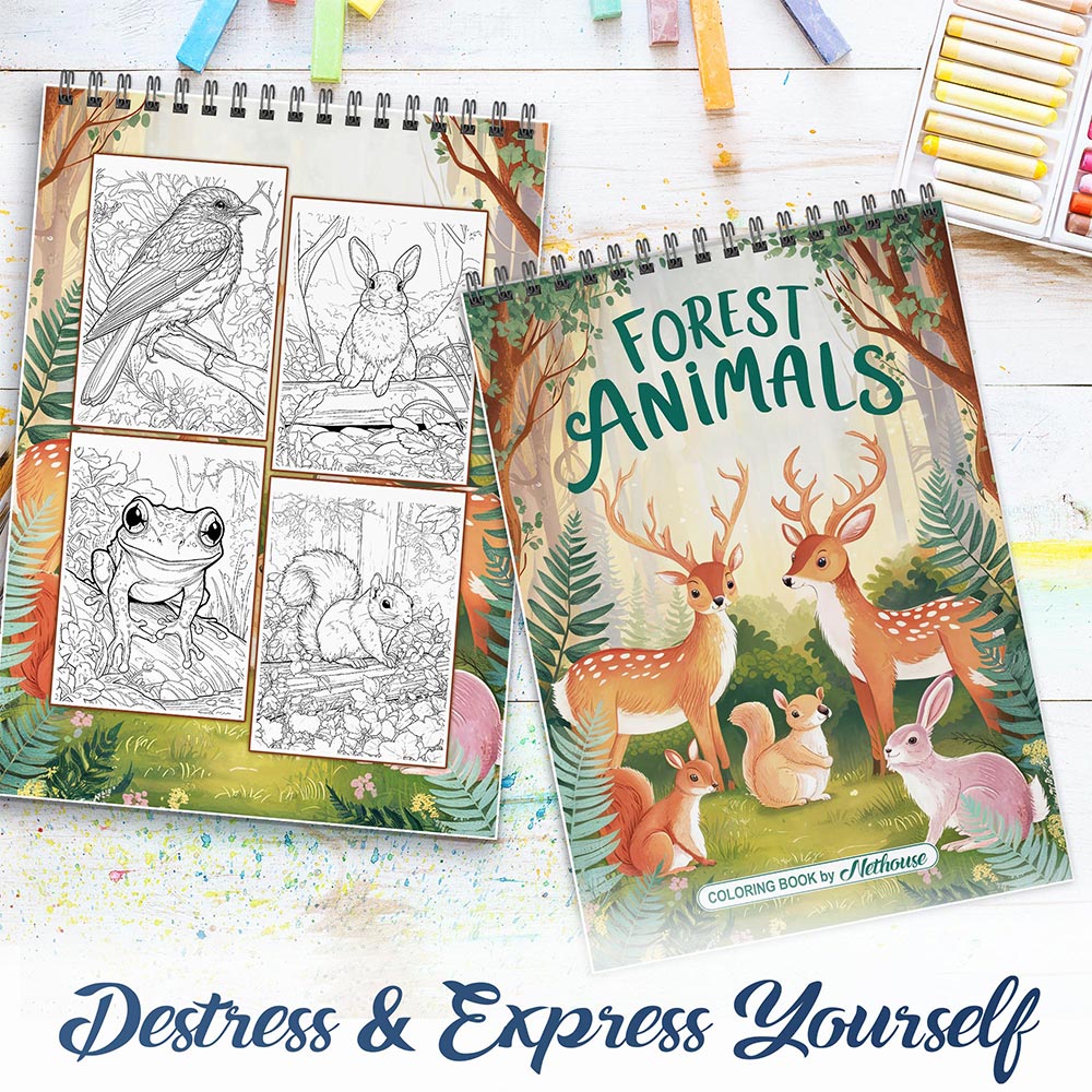 NETHOUSE Forest Animals Spiral Coloring Book for Adults