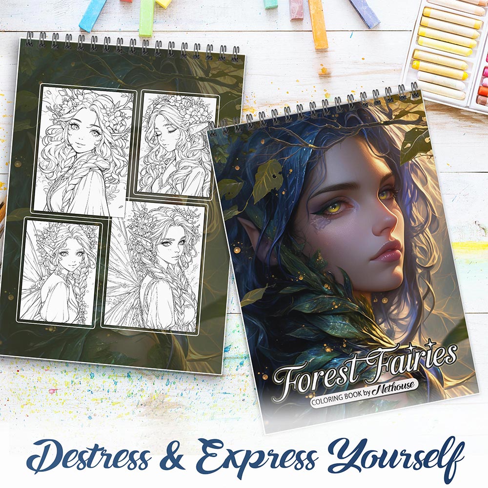 NETHOUSE Forest Fairies Spiral Coloring Book for Adults