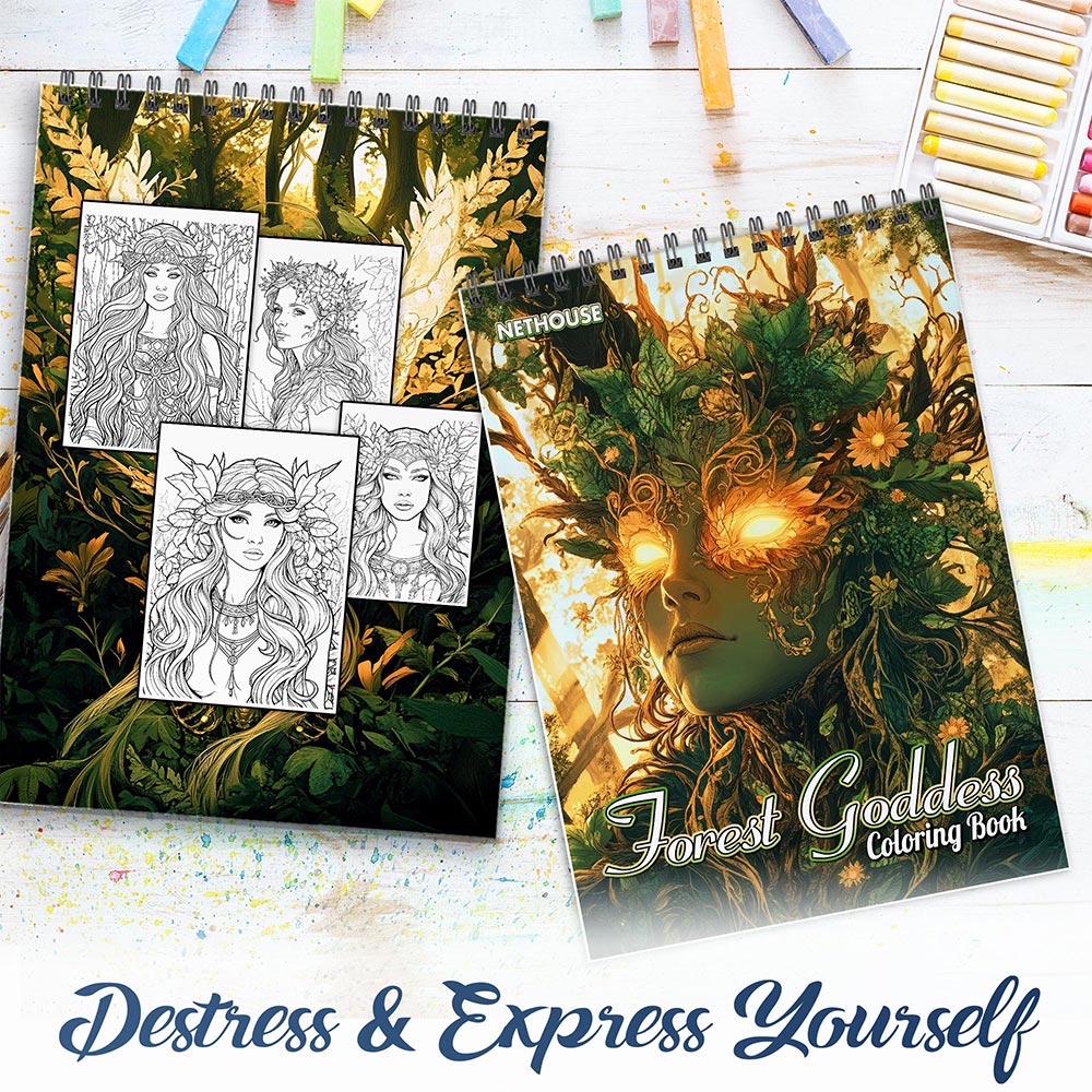 NETHOUSE Forest Goddess Spiral Coloring Book for Adults
