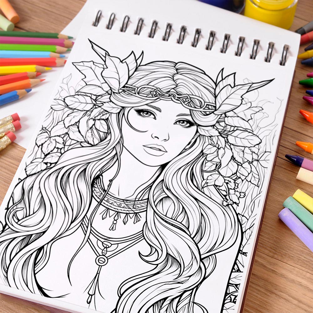 NETHOUSE Forest Goddess Coloring Book Spiral Bound for Adults