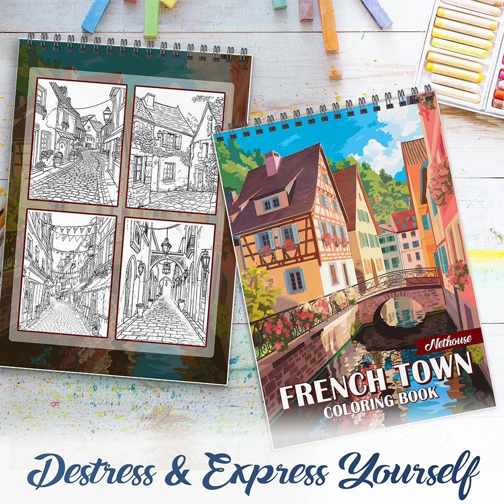 NETHOUSE French Town Spiral Coloring Book For Adults