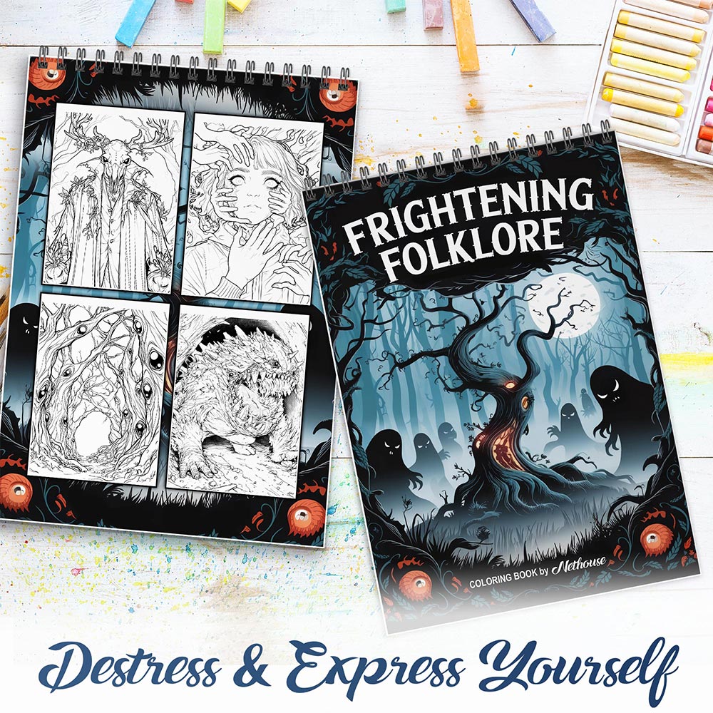 NETHOUSE Frightening Folklore Spiral Coloring Book for Adults
