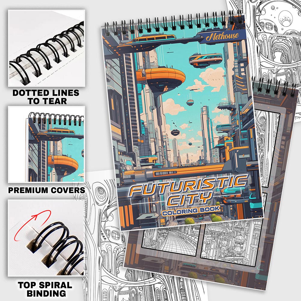NETHOUSE Futuristic City Coloring Pages For Adults