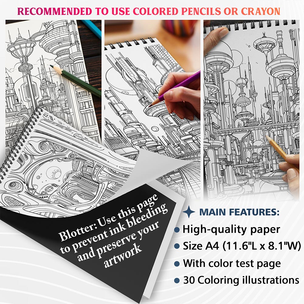 NETHOUSE Futuristic City Coloring Sheets For Adults