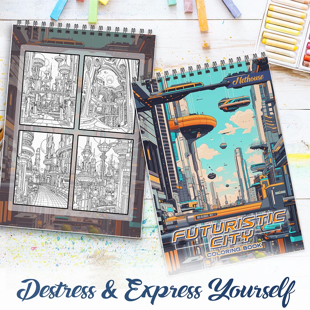 NETHOUSE Futuristic City Spiral Coloring Book For Adults