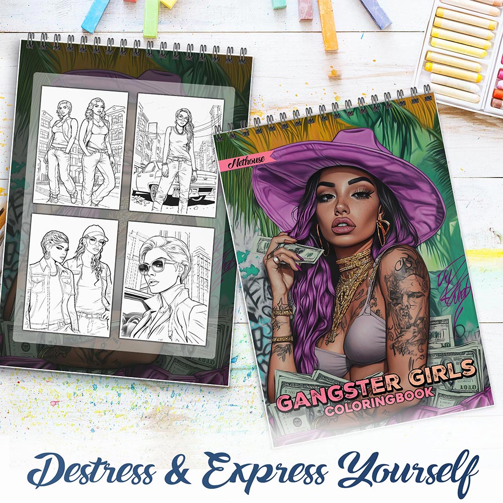 NETHOUSE Gangster Girls Spiral Coloring Book For Adults