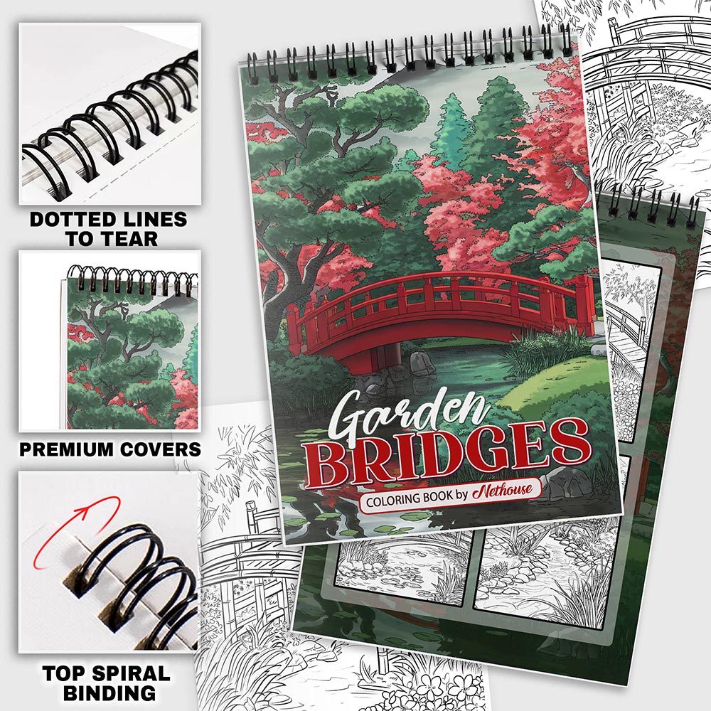 NETHOUSE Garden Bridges Coloring Pages For Adults