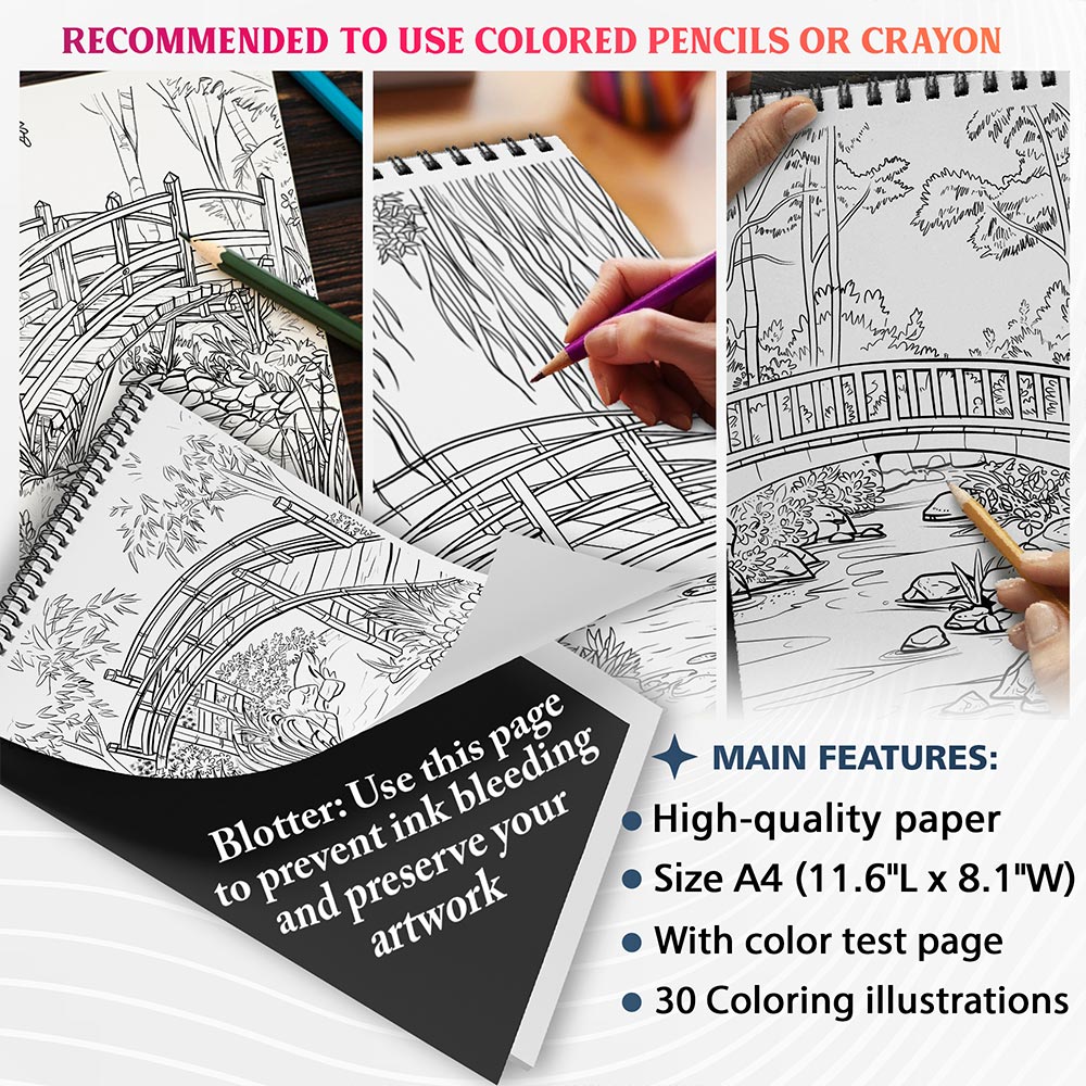 NETHOUSE Garden Bridges Coloring Sheets For Adults