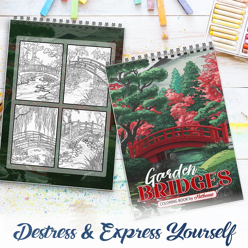 NETHOUSE Garden Bridges Spiral Coloring Book For Adults