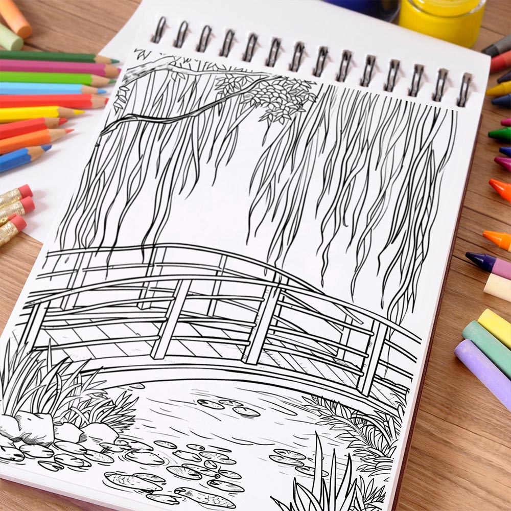 NETHOUSE Garden Bridges Coloring Book Spiral Bound For Adults