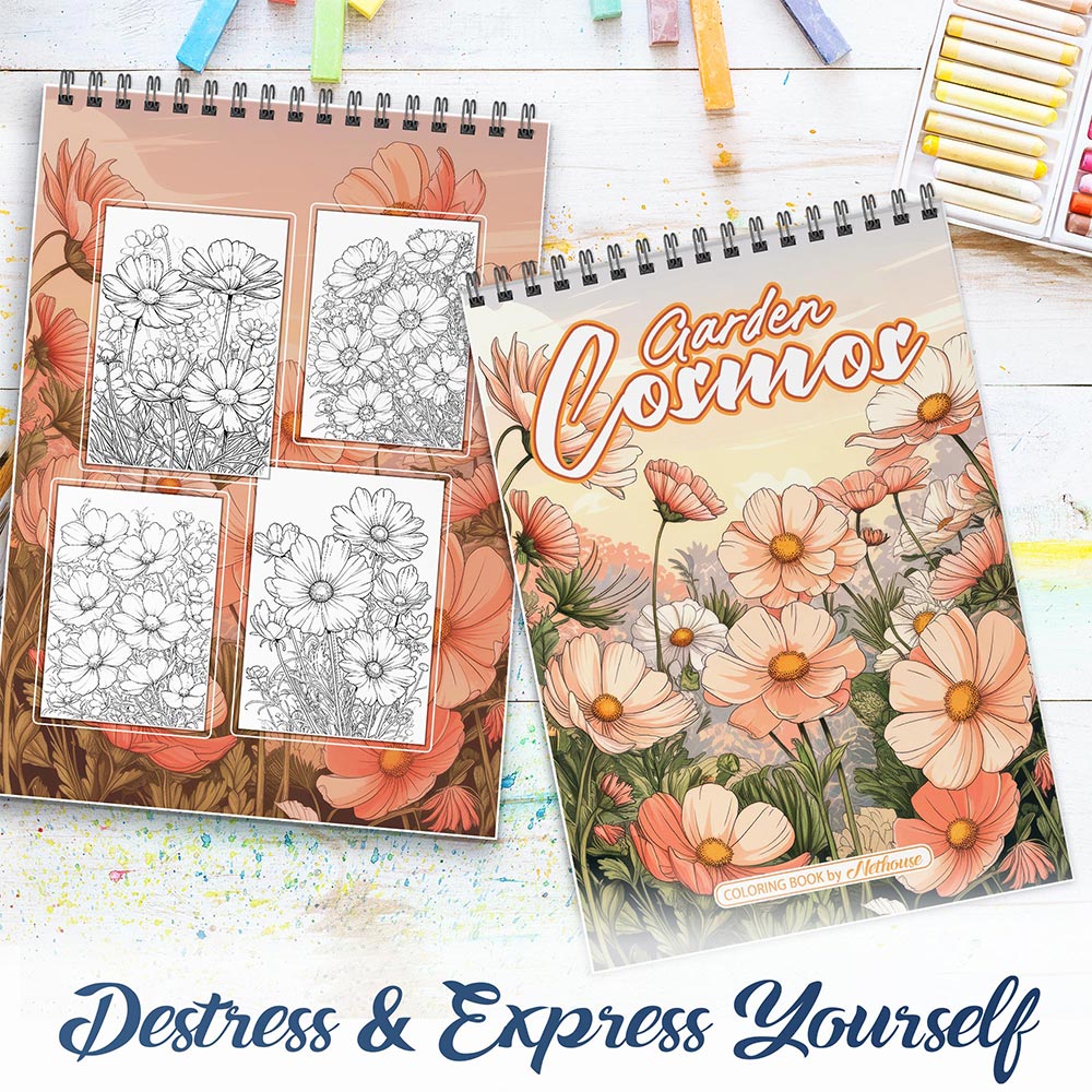 NETHOUSE Garden Cosmos Spiral Coloring Book For Adults