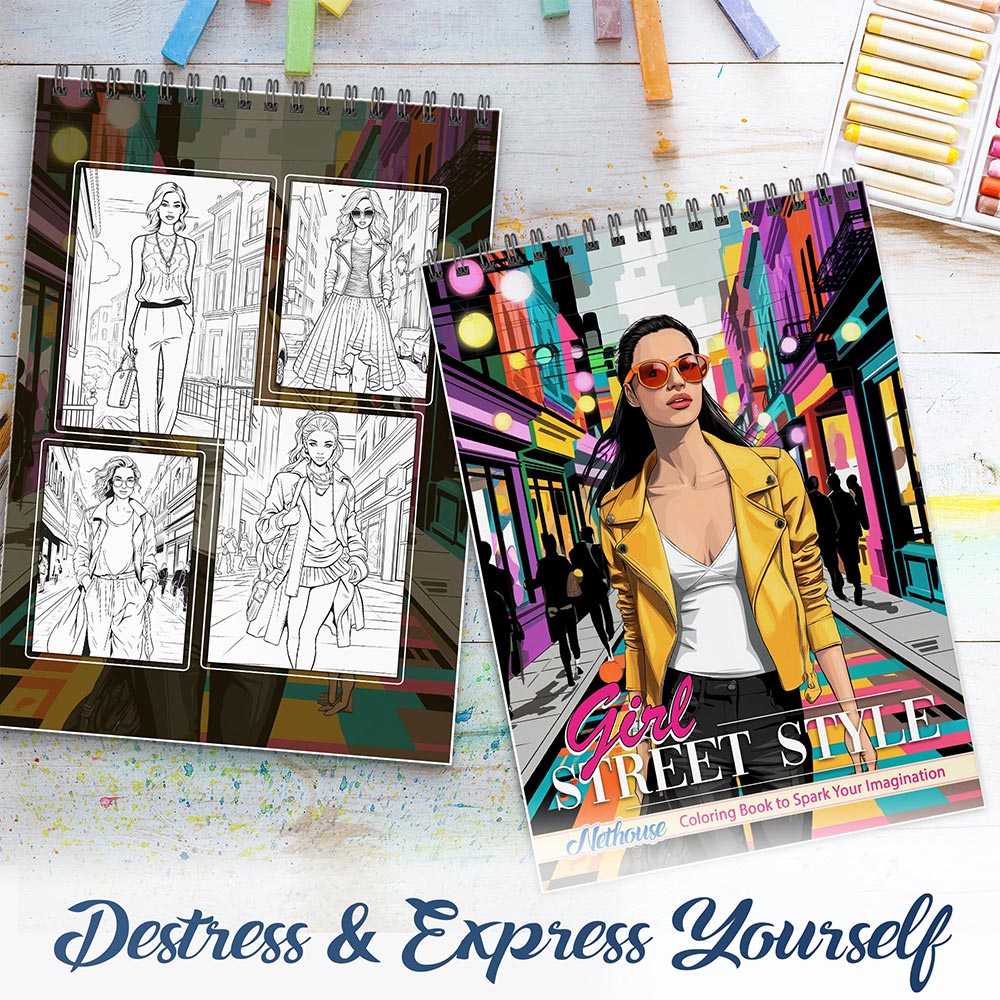 NETHOUSE Girl Street Style Spiral Coloring Book For Adults