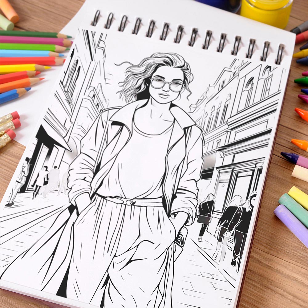 NETHOUSE Girl Street Style Coloring Book Spiral Bound For Adults