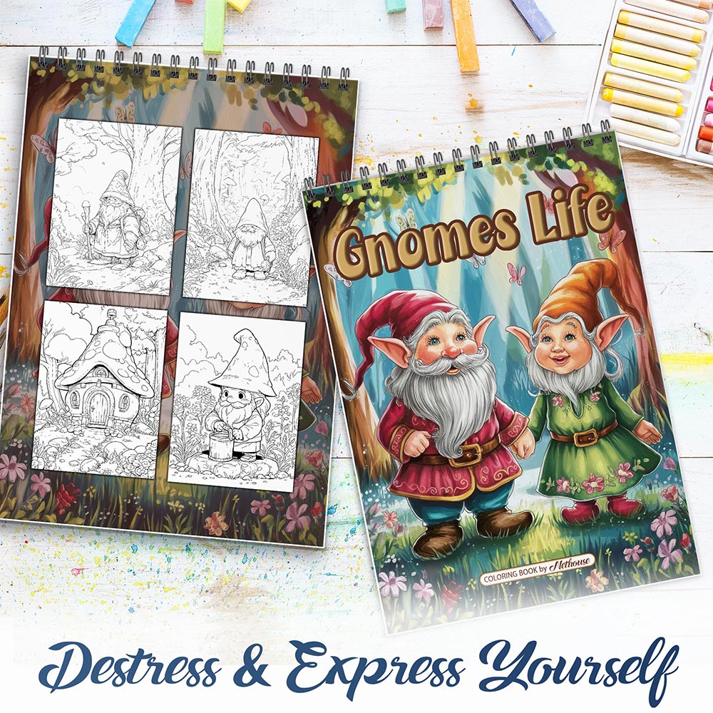 NETHOUSE Gnomes Life Spiral Coloring Book For Adults