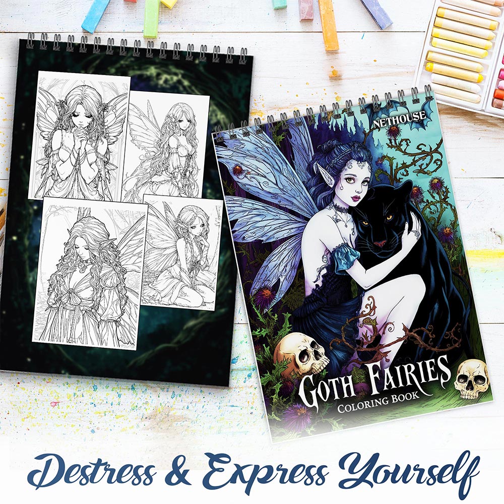NETHOUSE Goth Fairies Spiral Coloring Book for Adults