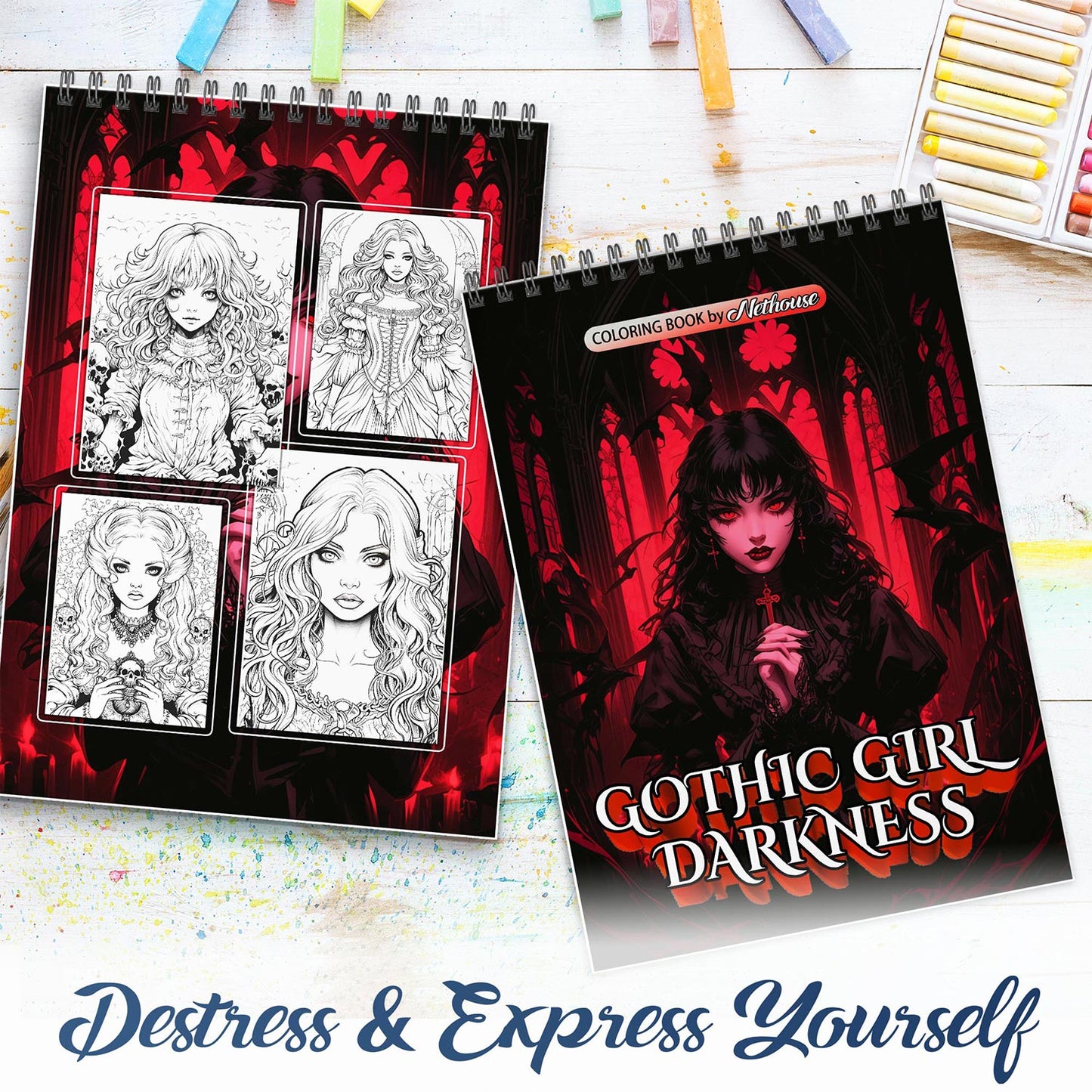 NETHOUSE Gothic Girl Darkness Spiral Coloring Book For Adults