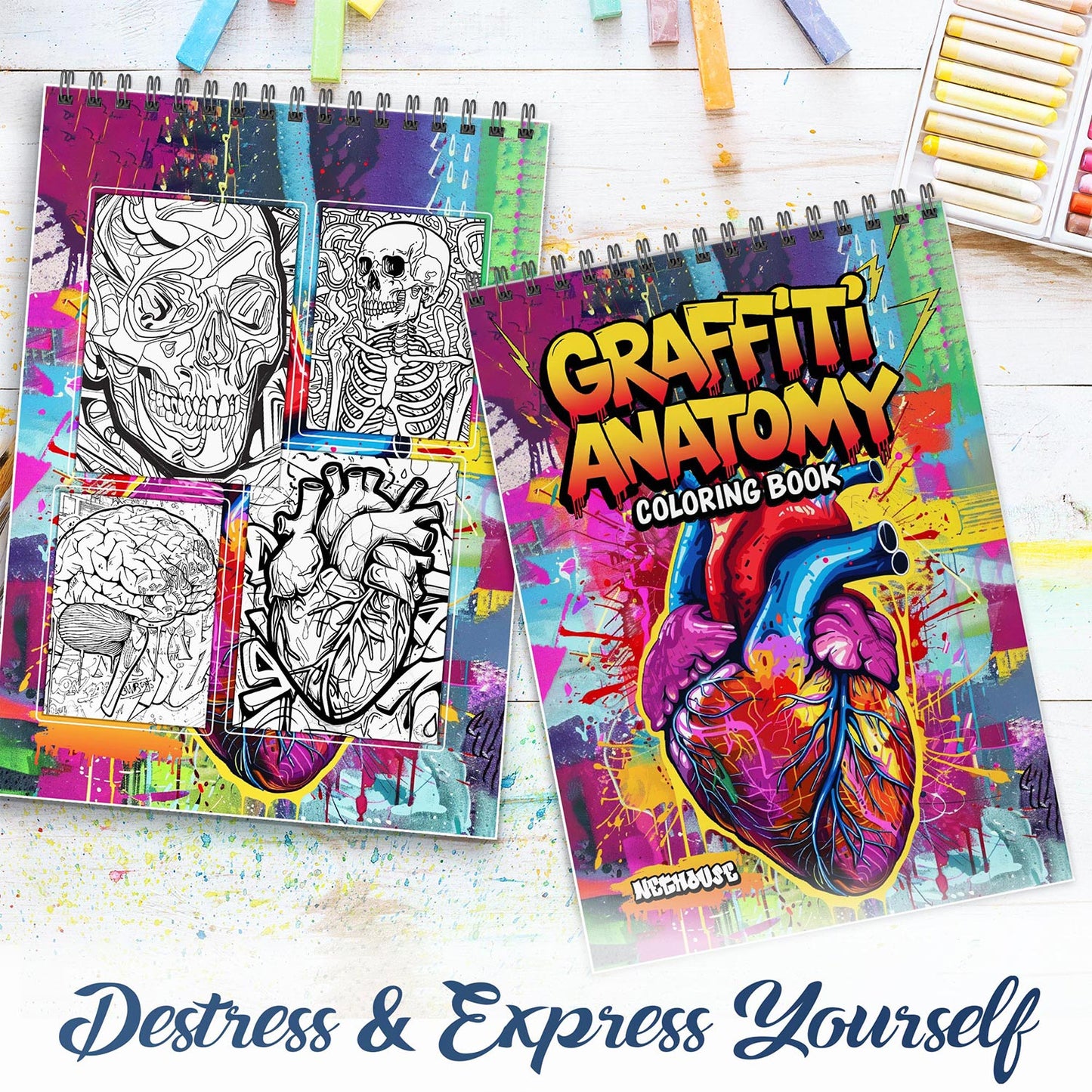 NETHOUSE Graffiti Anatomy Spiral Coloring Book For Adults