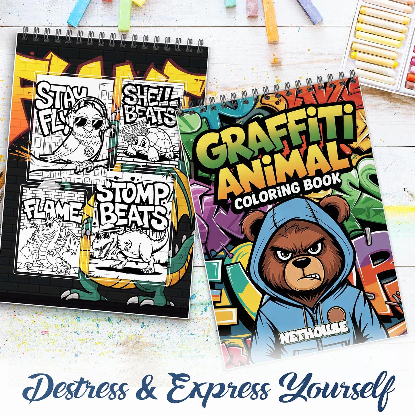 NETHOUSE Graffiti Animal Spiral Coloring Book For Adults