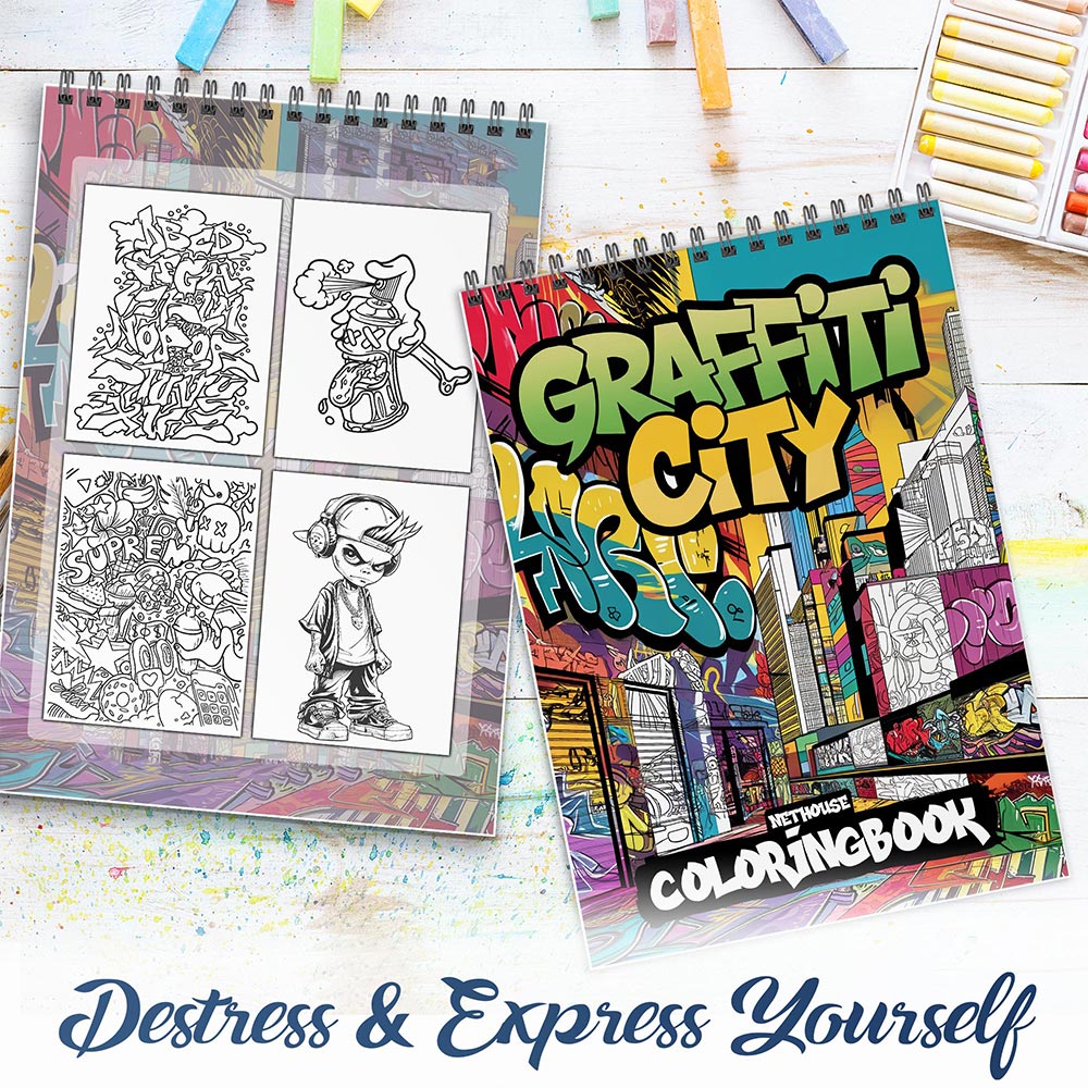 NETHOUSE Graffiti City Spiral Coloring Book For Adults