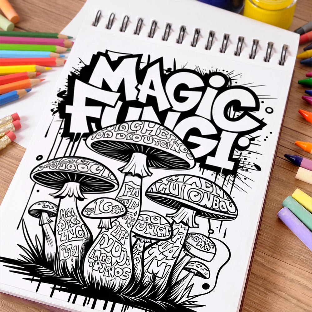 NETHOUSE Graffiti Mushroom Coloring Book Spiral Bound For Adults