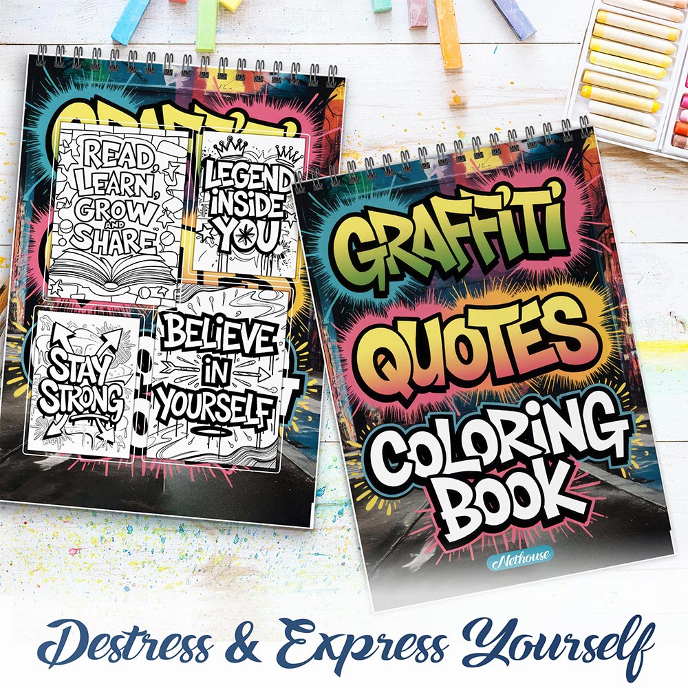 NETHOUSE Graffiti Quotes Spiral Coloring Book For Adults