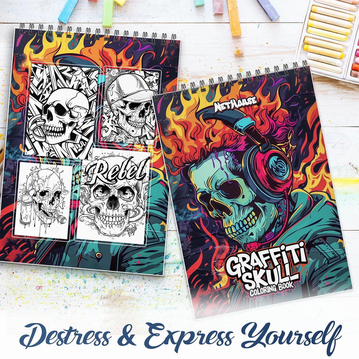 NETHOUSE Graffiti Skull Spiral Coloring Book For Adults