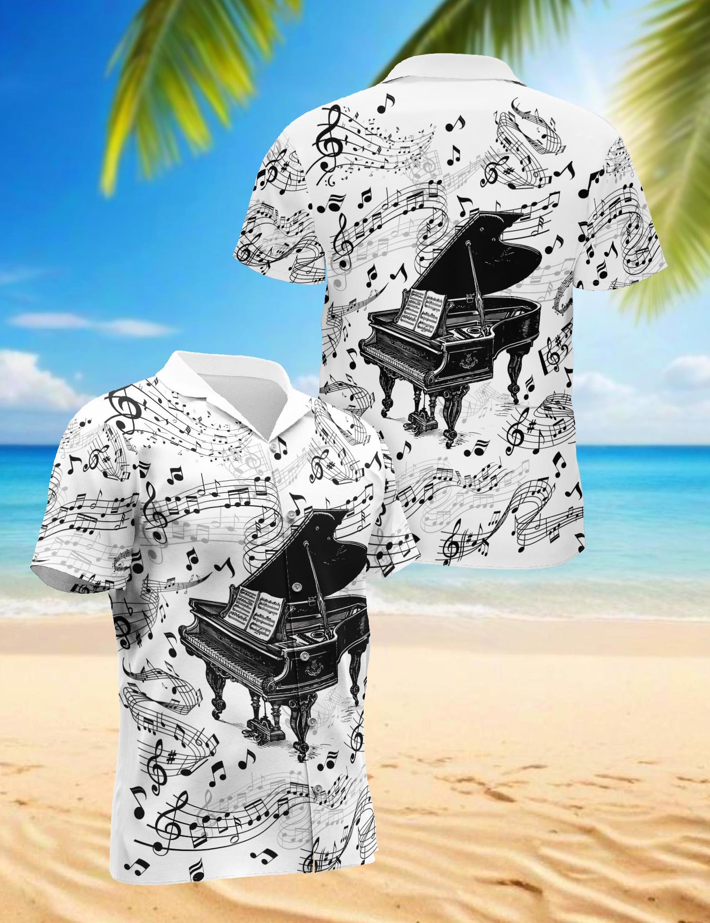 Netecom Grand Piano Hawaiian Shirt for Men, Piano Lover Gifts, Musical Instrument Button Down Summer Aloha Beach Shirts, S-5XL