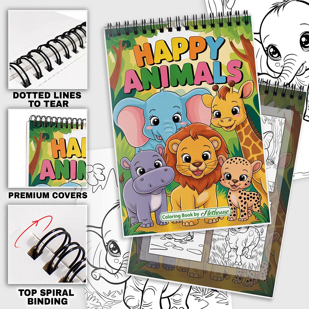 NETHOUSE Happy Animals Coloring Pages For Adults