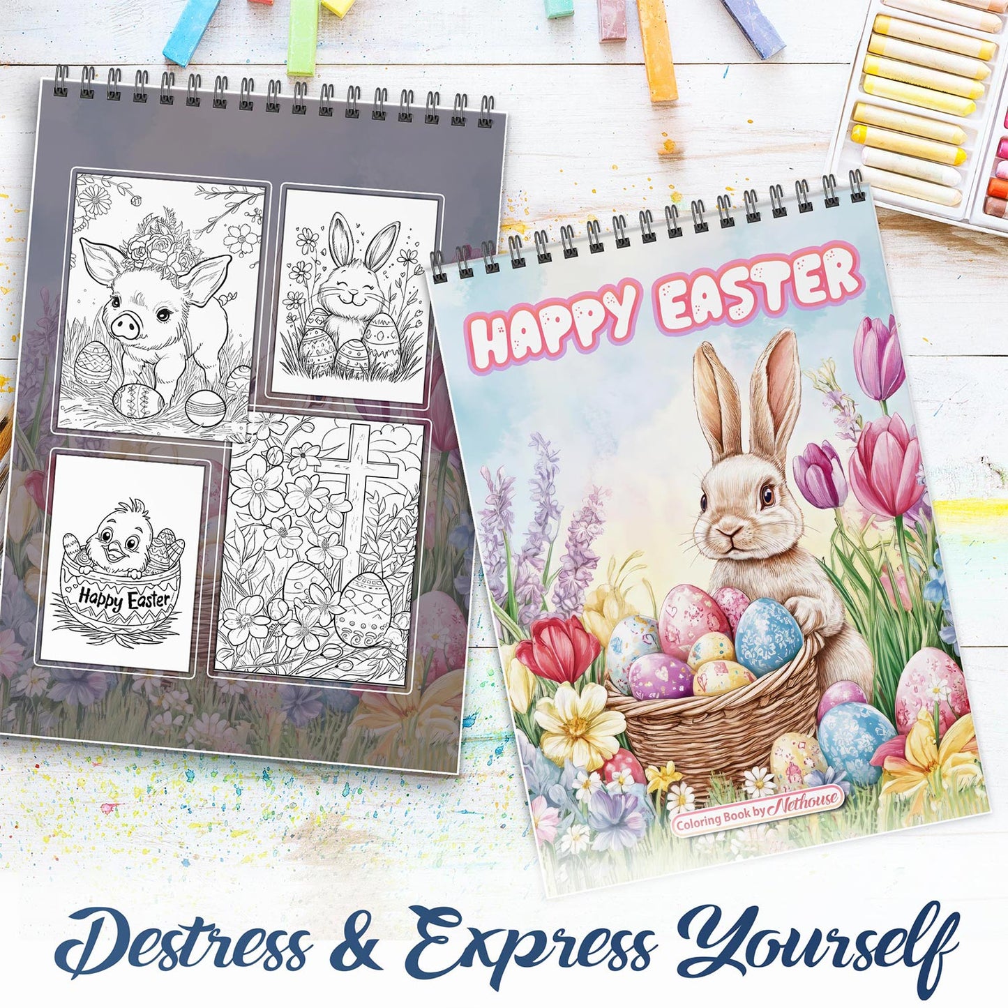 NETHOUSE Happy Easter Spiral Coloring Book For Adults