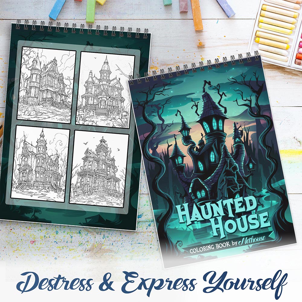 NETHOUSE Haunted House Spiral Coloring Book For Adults