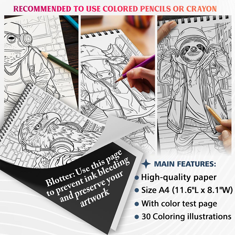 NETHOUSE Hip Hop Animals Coloring Sheets For Adults