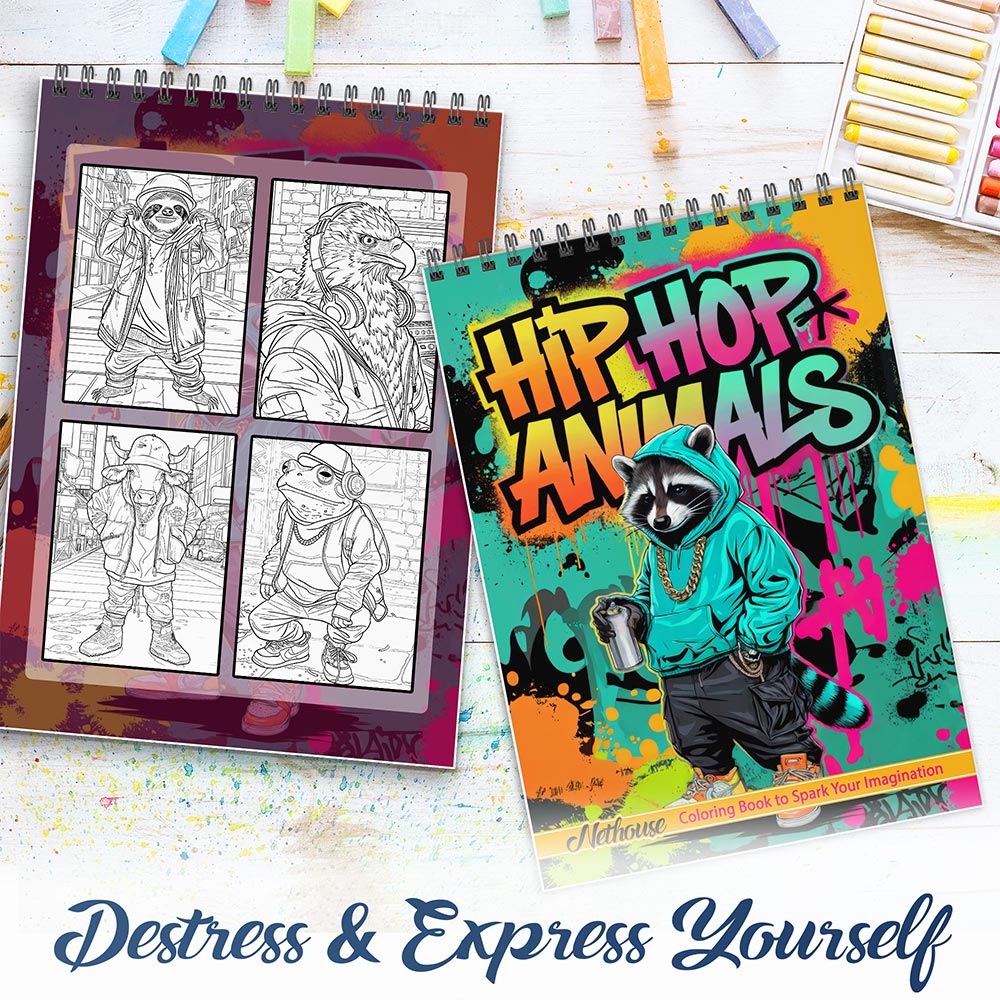 NETHOUSE Hip Hop Animals Spiral Coloring Book For Adults