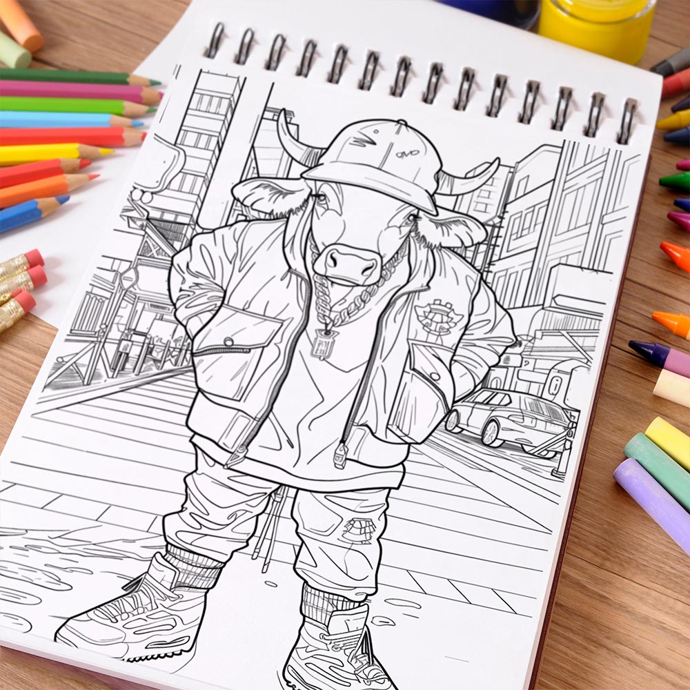 NETHOUSE Hip Hop Animals Coloring Book Spiral Bound For Adults