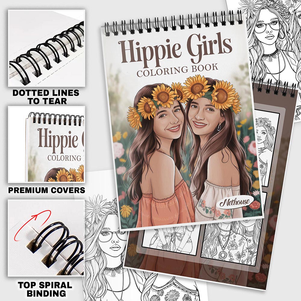 NETHOUSE Hippie Girls Coloring Pages For Adults