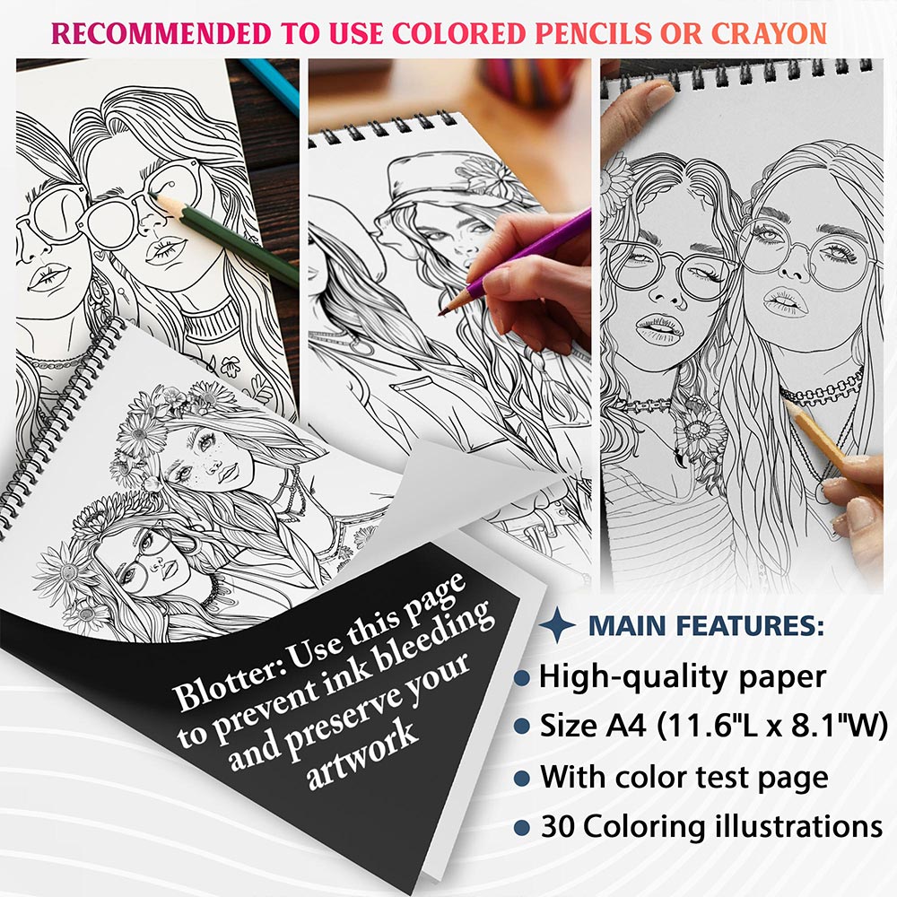 NETHOUSE Hippie Girls Coloring Sheets For Adults