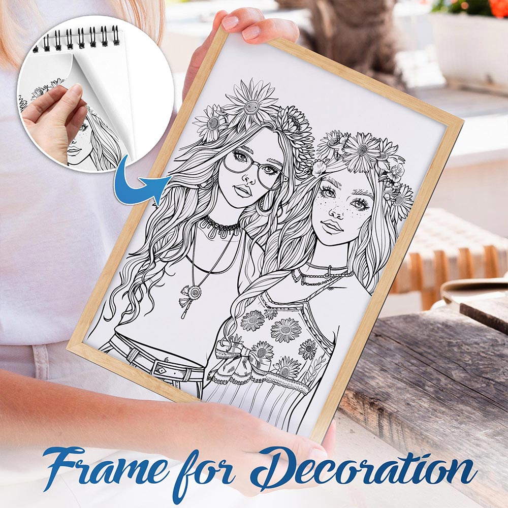 NETHOUSE Hippie Girls Spiral Bound Coloring Book For Adults