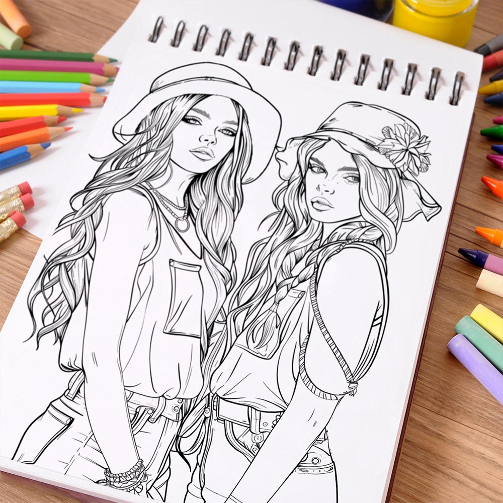NETHOUSE Hippie Girls Coloring Book Spiral Bound For Adults