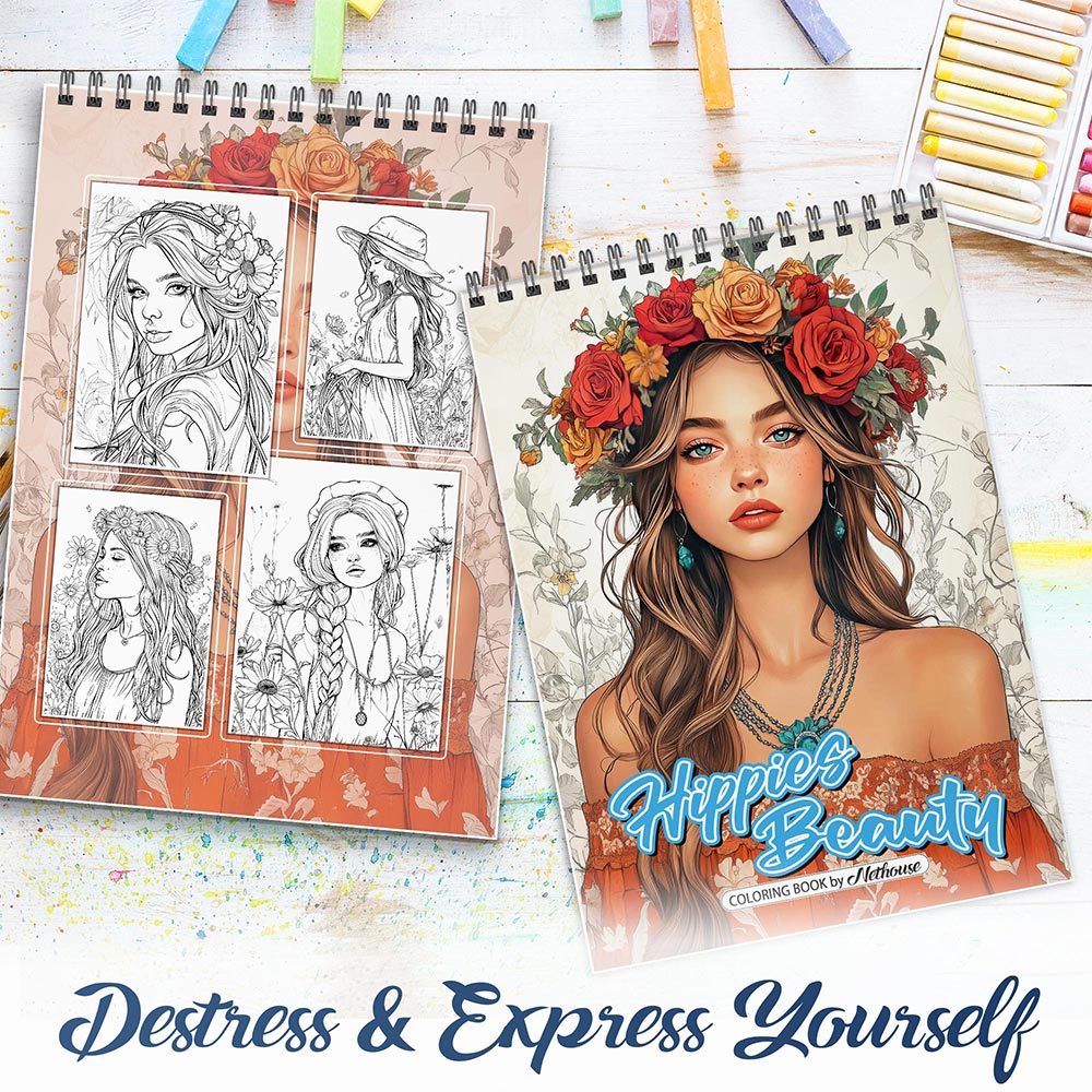 NETHOUSE Hippies Beauty Spiral Coloring Book for Adults