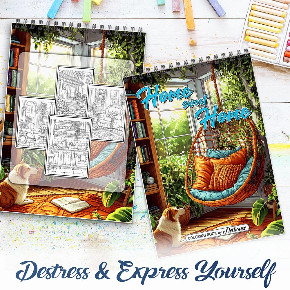 NETHOUSE Home Sweet Home Spiral Coloring Book for Adults