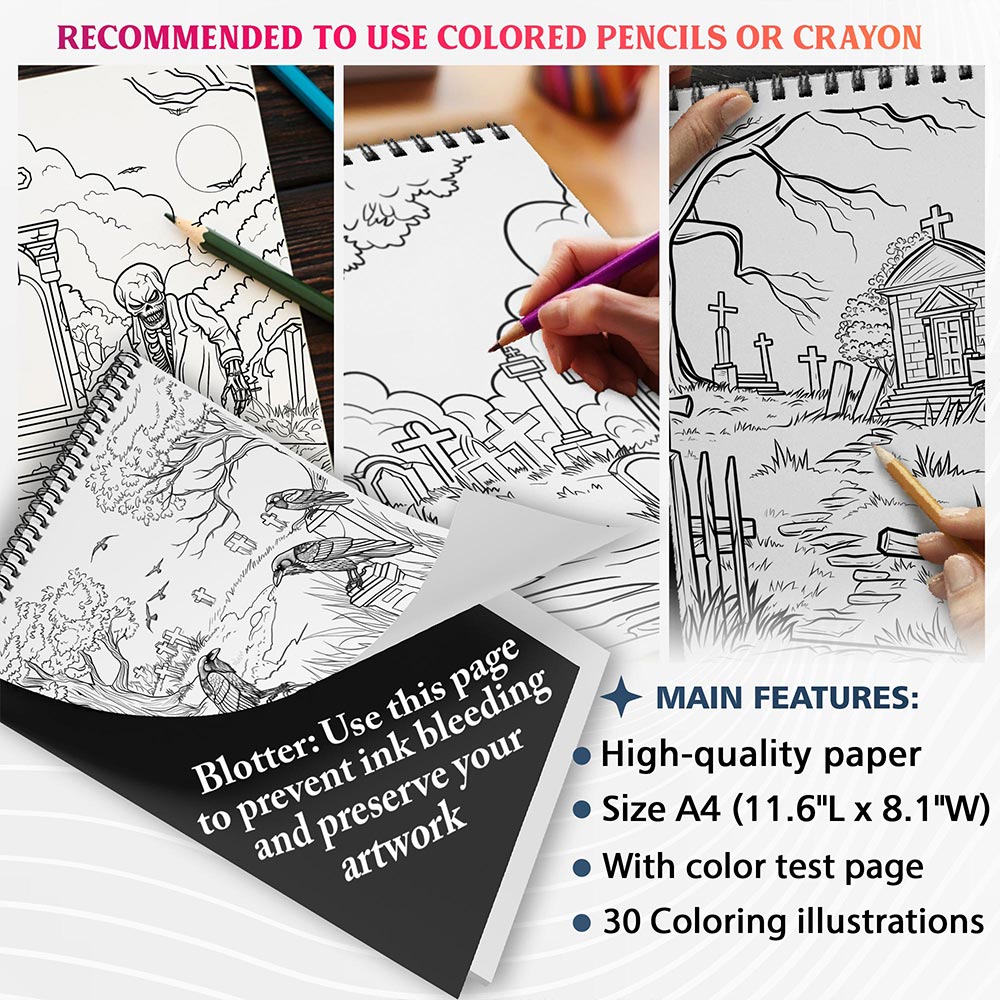 NETHOUSE Horror Cemetery Coloring Sheets For Adults